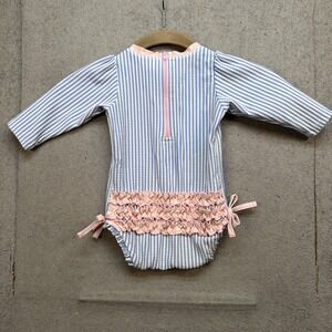 Ruffle Butts Bubble Romper Long Sleeve Stripe Ruffle Back 6-12 Months
